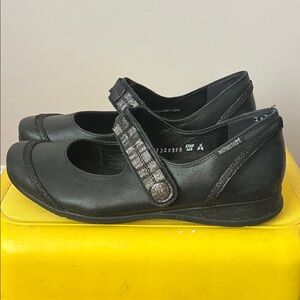 Mephisto black leather Mary Jane’s with sparkle and button detail